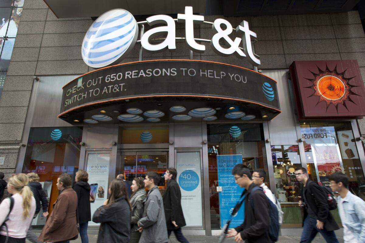 An AT&T retail store in New York. AT&T plans to buy Time Warner for $85.4 billion.