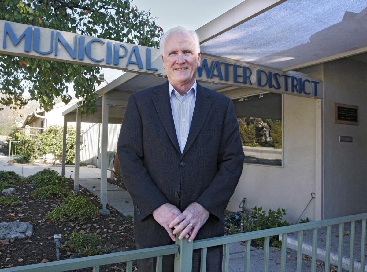 Foothill Municipal Water District board president Richard Atwater in front of the district's office in La Cañada Flintridge on Wednesday, Jan. 15, 2014.