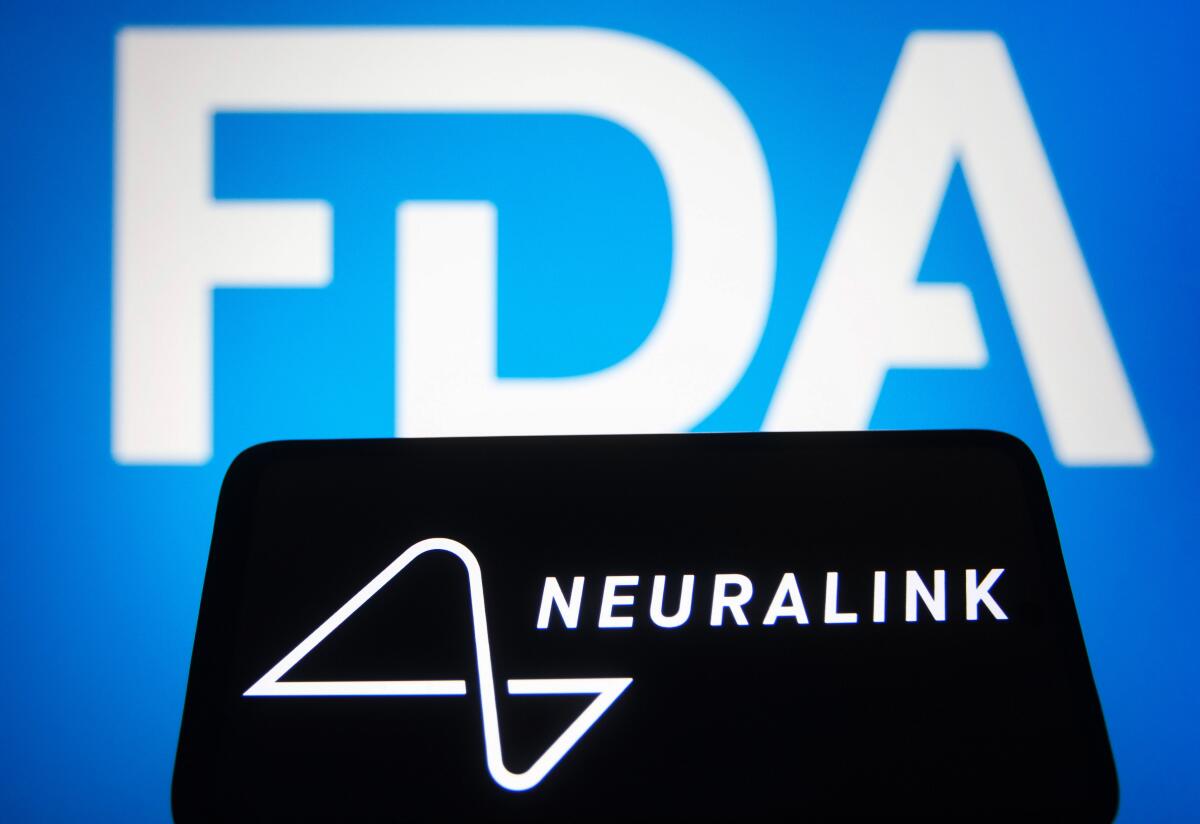 The logo of Neuralink is seen with the FDA  logo in the background.