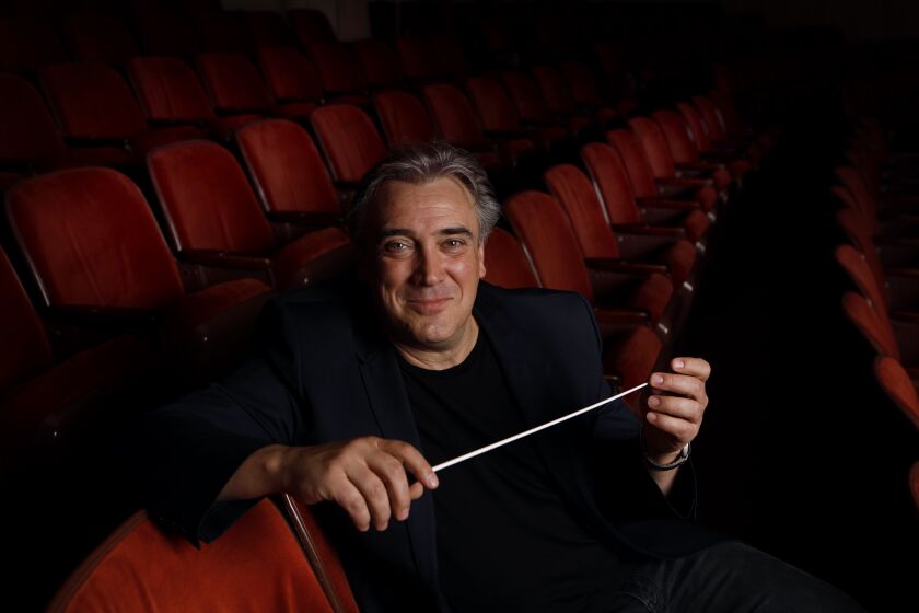 GLENDALE, CA APRIL 23, 2019: Portrait of Jaime Martin, the incoming music director of the Los Angeles Chamber Orchestra at the Alex Theatre in Glendale, CA April 23, 2019. (Francine Orr/ Los Angeles Times)