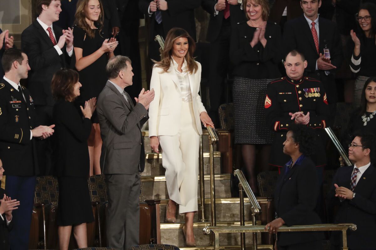 First Lady Melania Trump arrives before the State of the Union address on Tuesday.