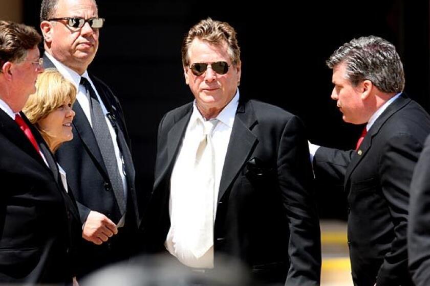 Ryan O'Neal arrives for Farrah Fawcett's funeral at Cathedral of Our Lady of the Angels in Los Angeles on Tuesday.