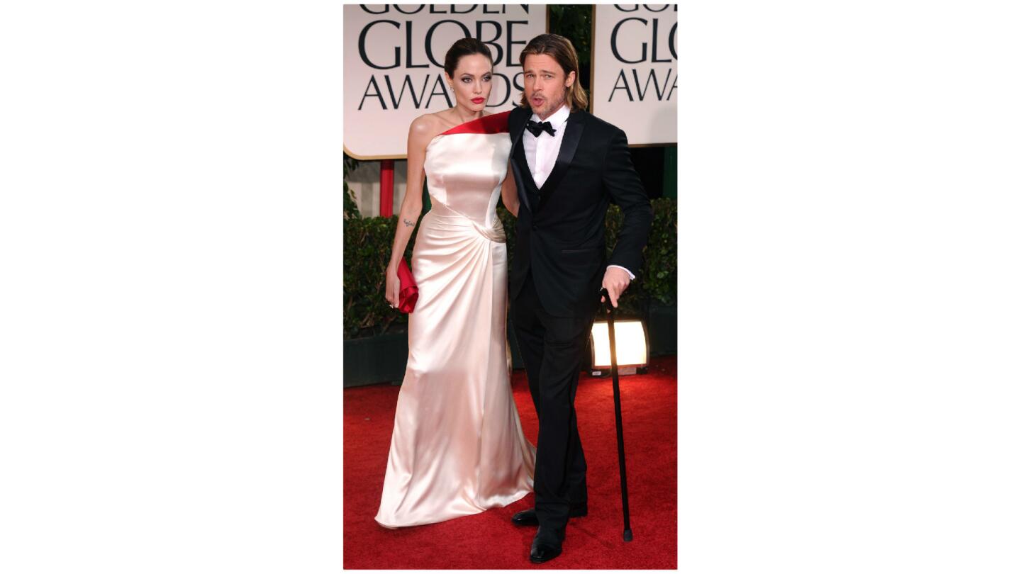 Angelina Jolie and Brad Pitt at the 69th Annual Golden Globe Awards on Jan. 15, 2012.