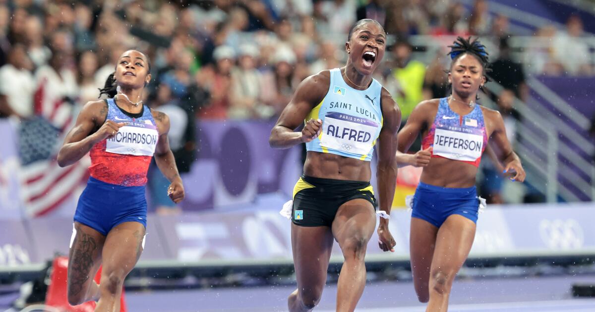 Julien Alfred upsets Sha’Carri Richardson to win women’s 100 meters at Paris Olympics