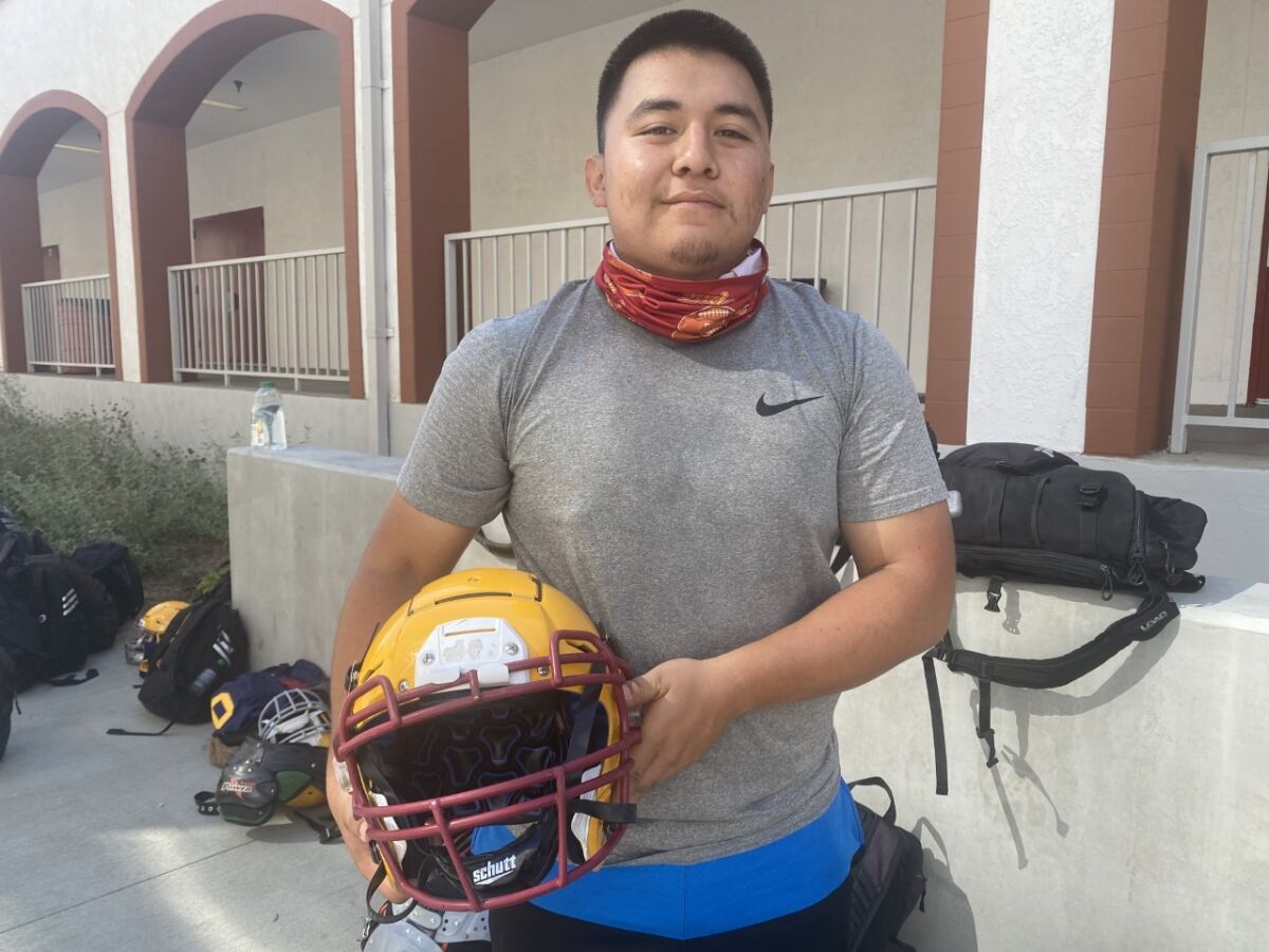 Fredy Perez, a 5-foot-5, 200-pound offensive guard, is a key lineman in the double-wing offense for Los Angeles Roosevelt.