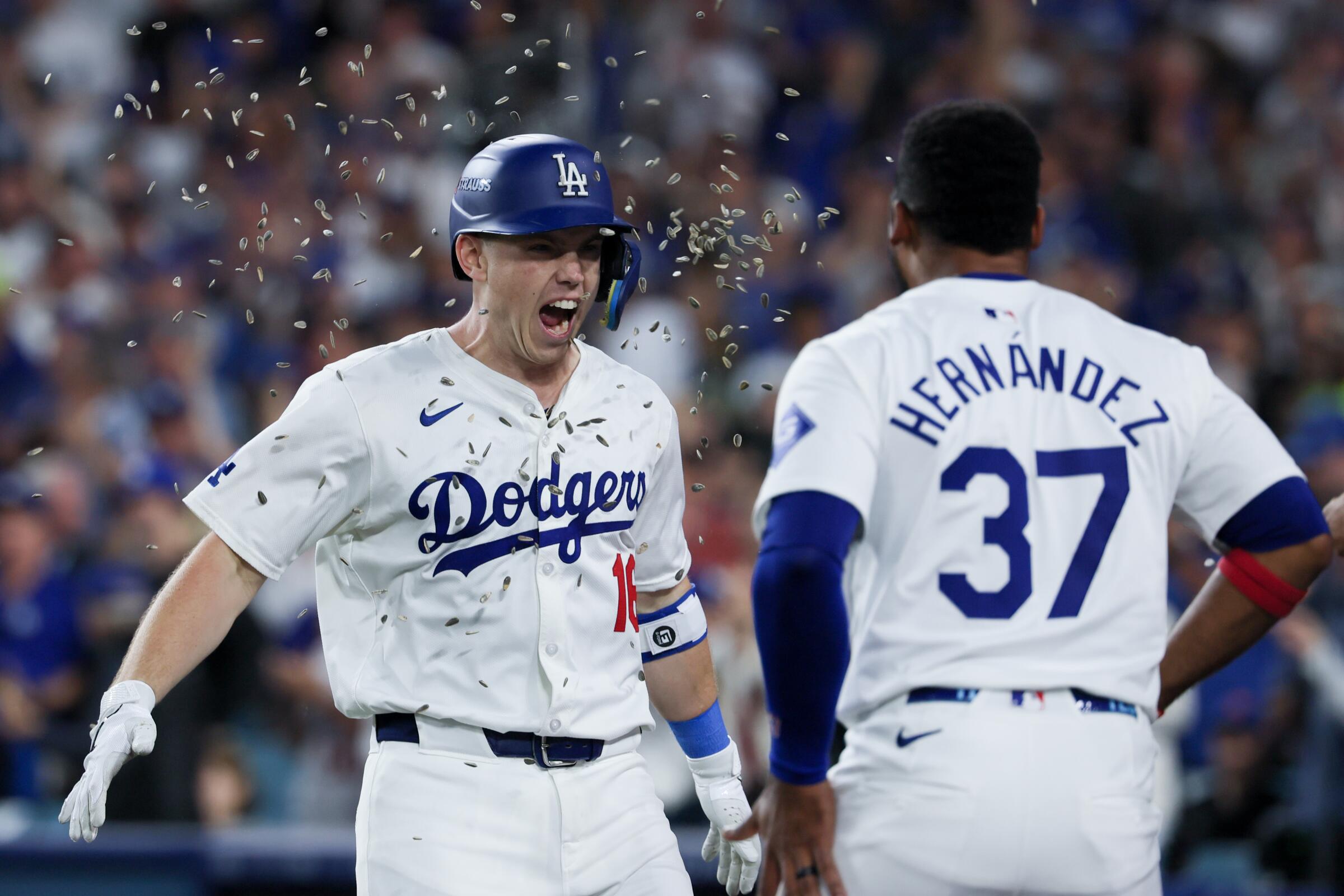 LOS ANGELES, CALIFORNIA - OCTOBER 20: Teoscar Hernandez #37 of the Los Angeles Dodgers.