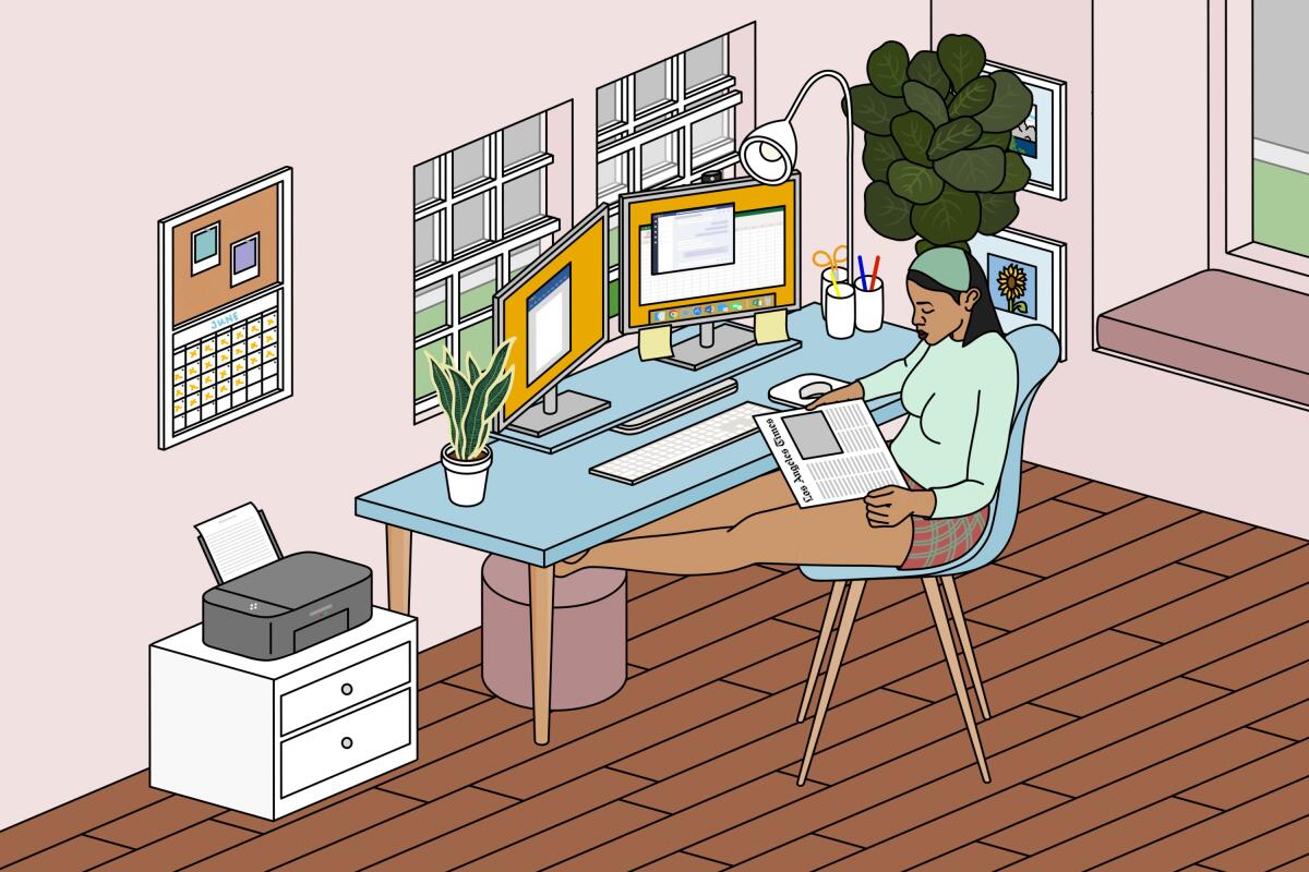 Illustration of a woman working from her home office
