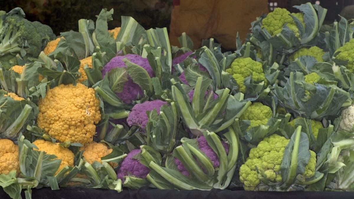 Orange, purple, green and white cauliflower.