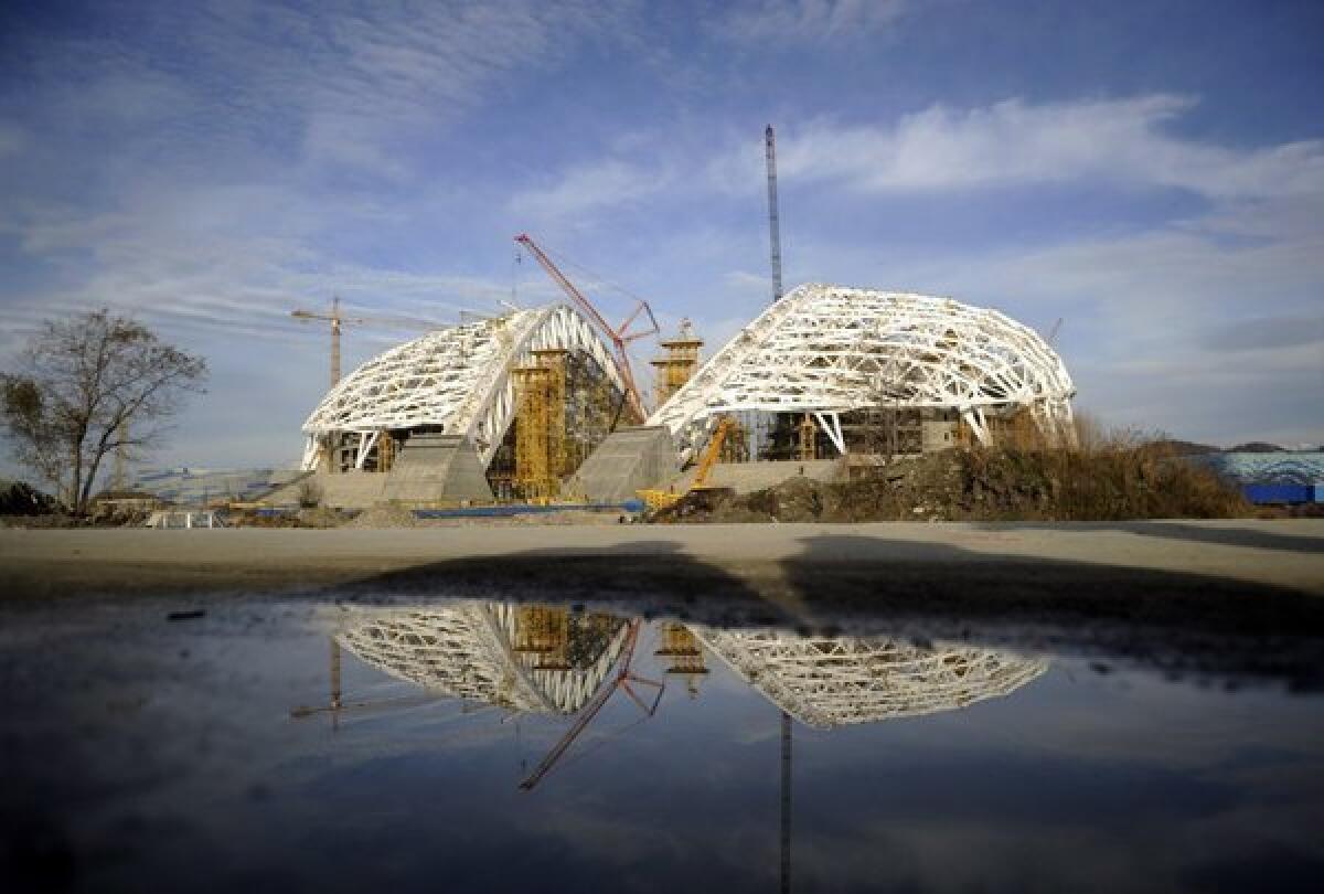 A view of the construction site of Olympic Stadium in Sochi, Russia.