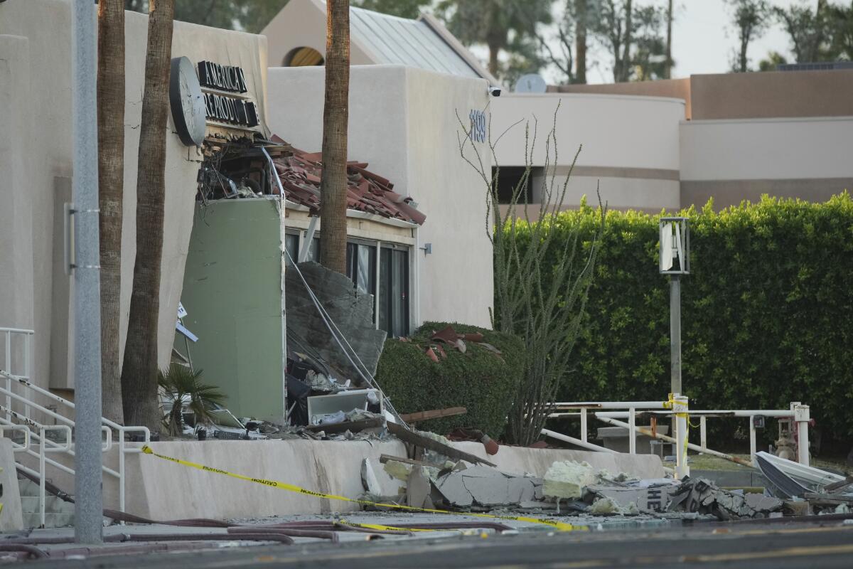 A building is damaged after a bombing.