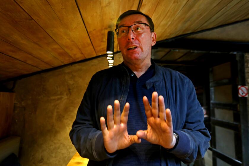 Former Prosecutor General of Ukraine Yuri Lutsenko at an interview in a downtown cafe in Kyiv on Sept. 28, 2019. (Sergei L. Loiko / Los Angeles Times)