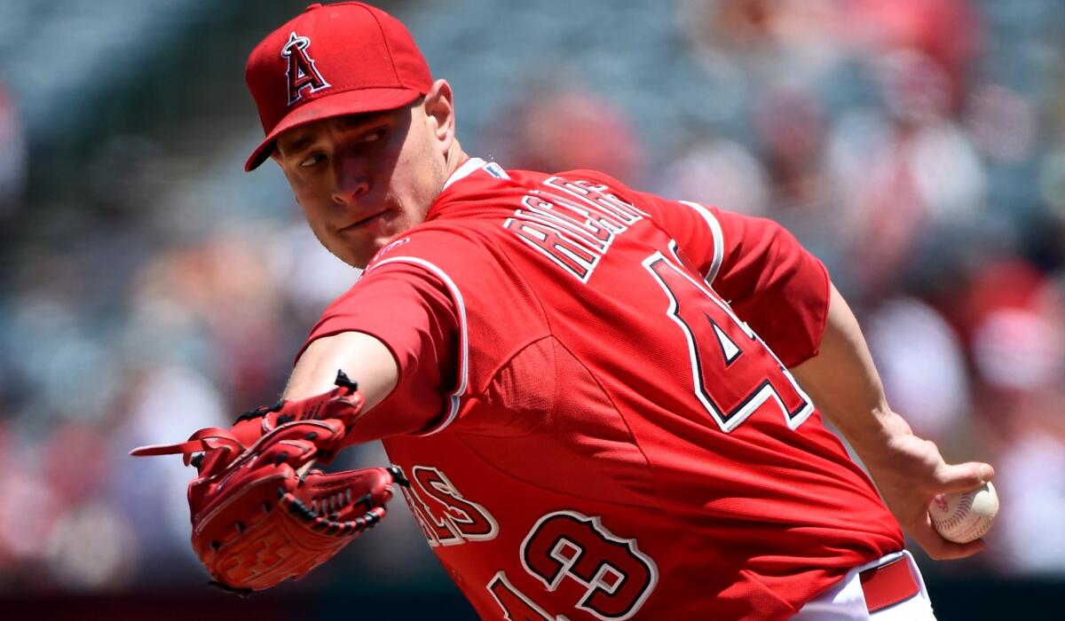 Angels starter Garrett Richards delivers a pitch against the Astros in the second inning Sunday.