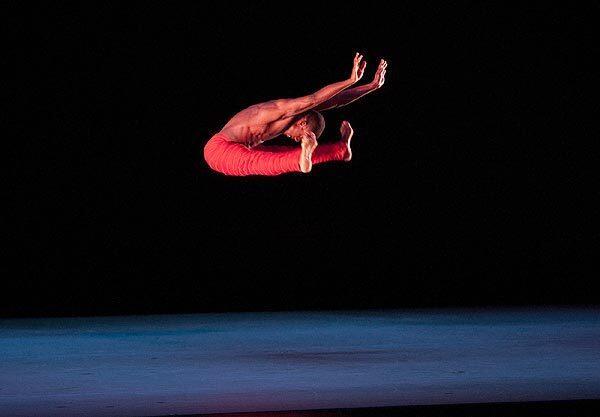 Alvin Ailey American Dance Theater is making its first visit to the Southland since Robert Battle became artistic director. Programs at Segerstrom Center in Costa Mesa present mixed bills from the company's repertory. Here, Kirven James Boyd goes airborne in "Takademe."