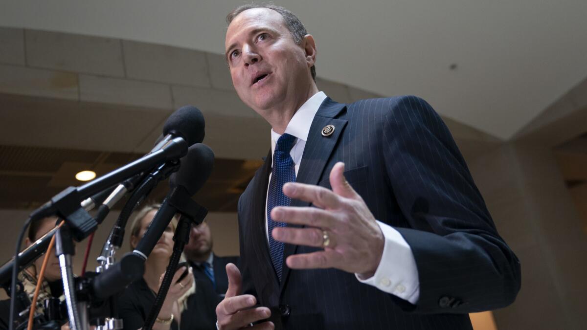House Intelligence Committee Chairman Adam Schiff, D-Calif., speaks with reporters in Washington on Feb. 6.