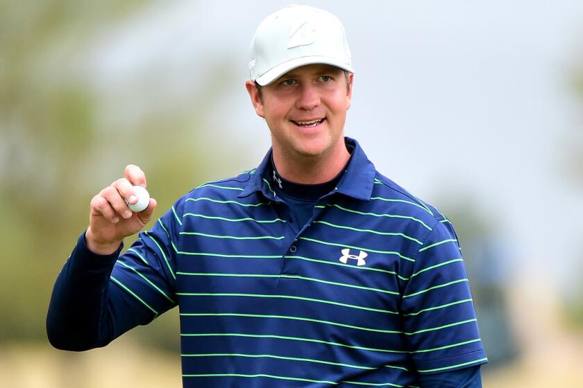 Hudson Swafford reacts after making a birdie putt at No. 16 during the final round of the CareerBuilder Challenge on Sunday.