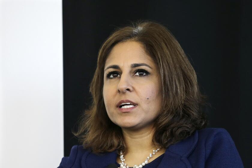 Neera Tanden, president of Center for American Progress, speaks during an introduction for New Start New Jersey at NJIT.