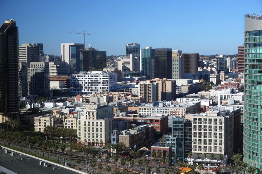 San Diego, CA - February 1: High rises in downtown San Diego on February 1, 2023. (K.C. Alfred / The San Diego Union-Tribune)