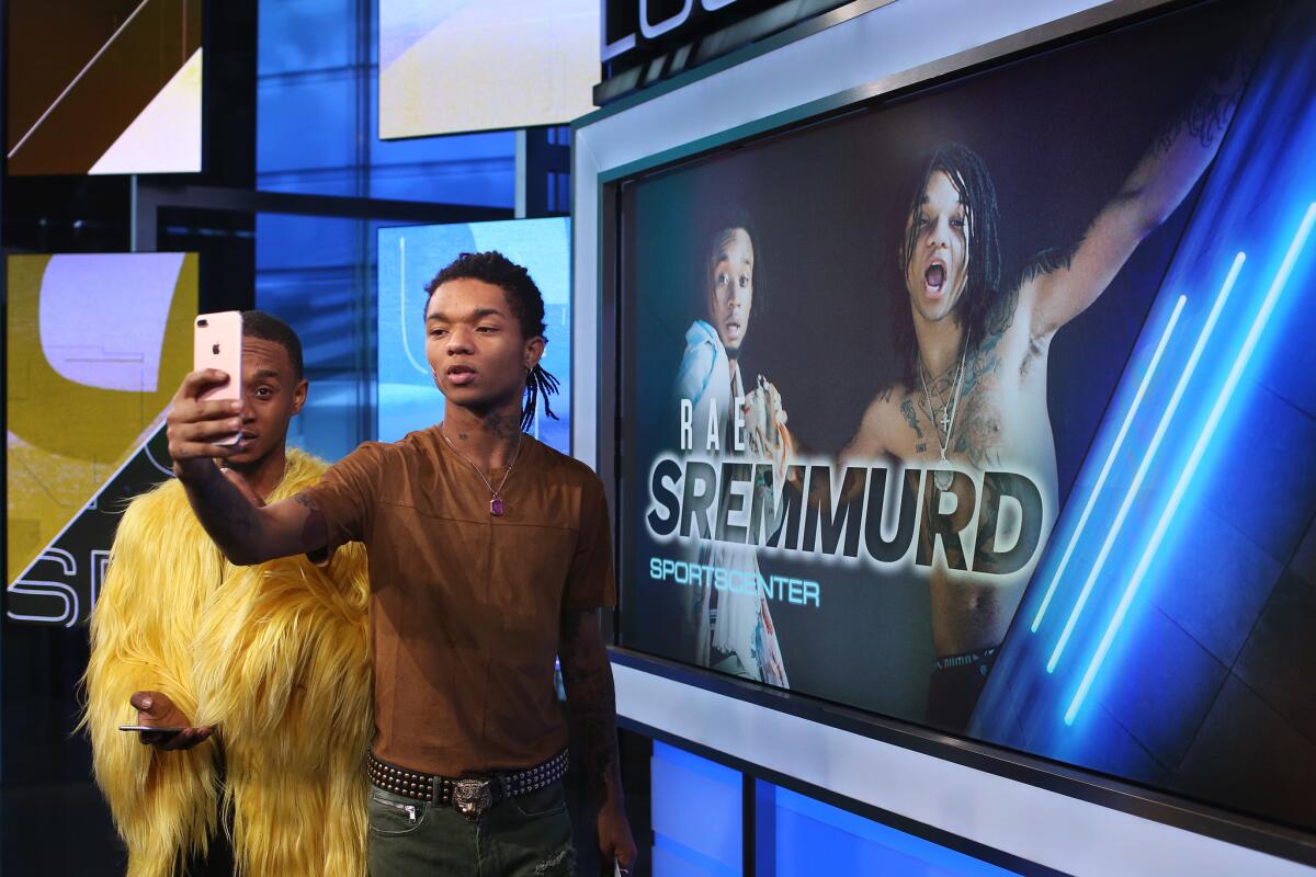 Slim Jimmy and Swae Lee, of the hip-hop duo Rae Sremmurd, visit ESPN "SportsCenter" to film a bit about the Mannequin Challenge.