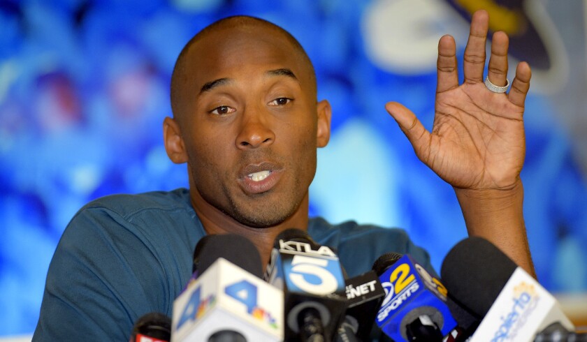 Kobe Bryant speaks to reporters during a news conference on Wednesday at UC Santa Barbara, site of a camp he runs for boys and girls.