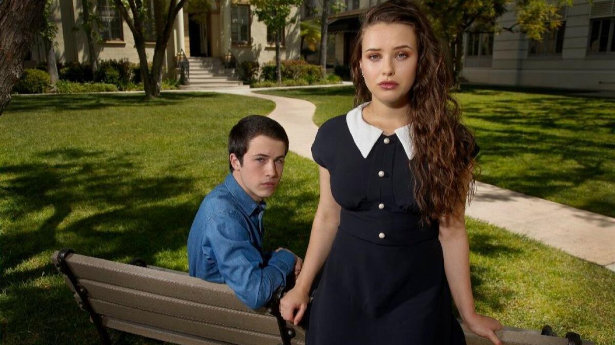 Dylan Minnette, left, and Katherine Langford, stars of "13 Reasons Why."