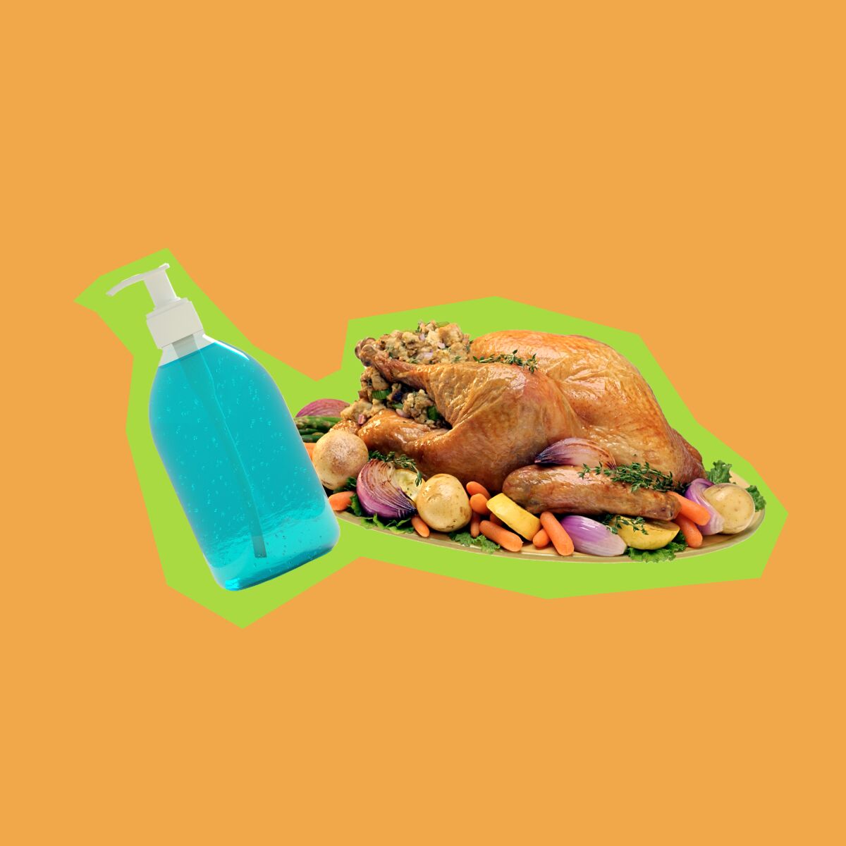 Thanksgiving, without all the trimmings, in a photo illustration.