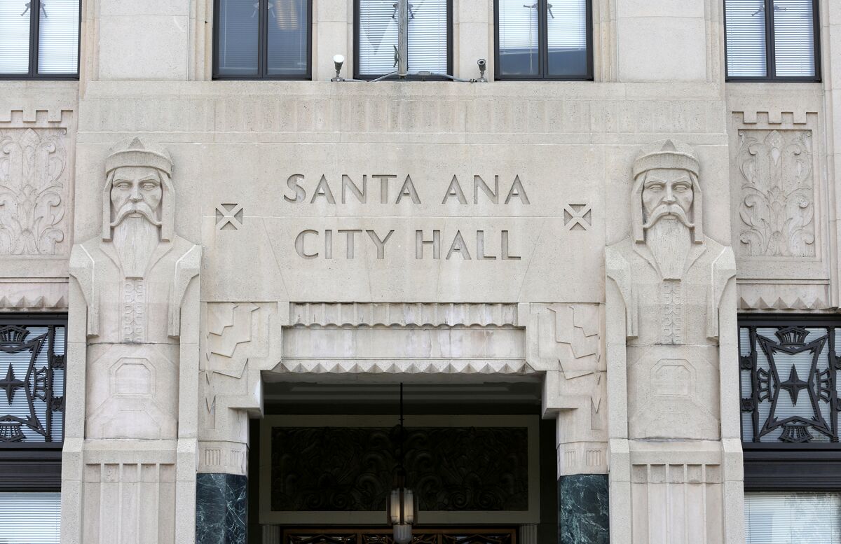 Old Santa Ana City Hall overshadows the site where the burning of Chinatown happened.