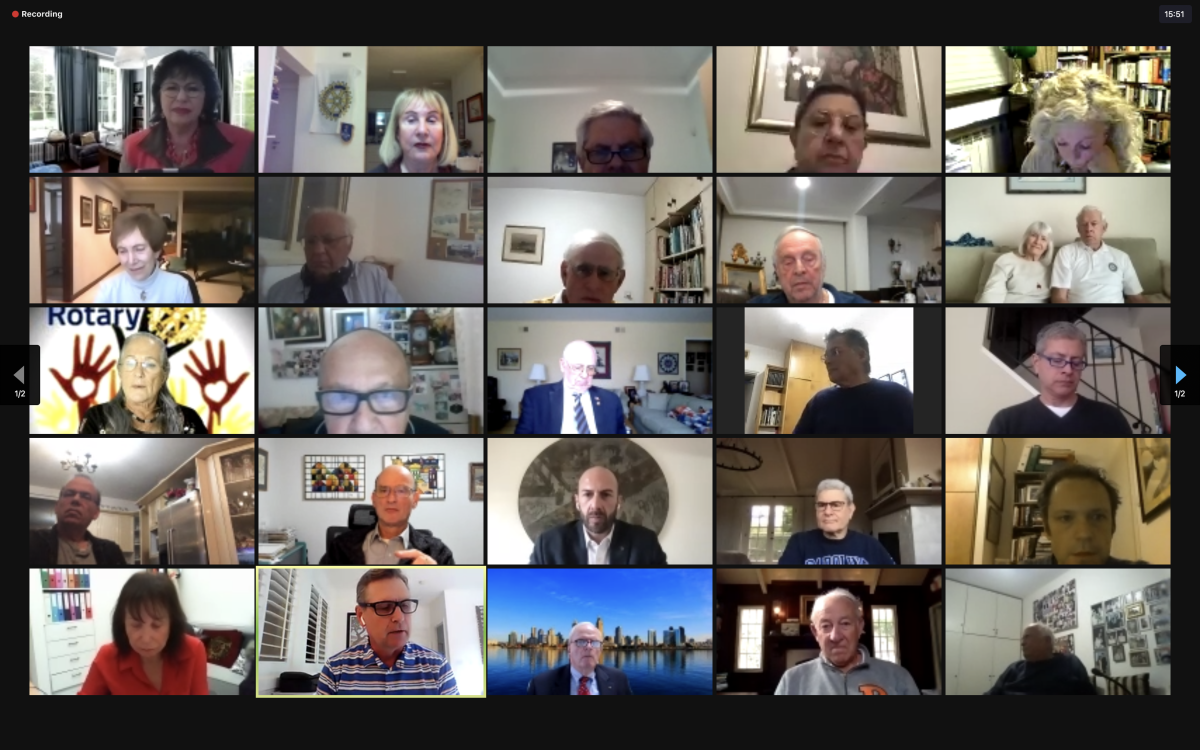 Members of Rotary clubs in La Jolla and Haifa, Israel, attend a joint meeting about climate change via Zoom.