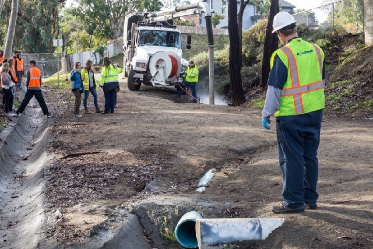 Professionals from Downstream recently demonstrated to Diegueño students how they can clear a clogged drain without sending the debris downstream to local lagoons and the ocean.