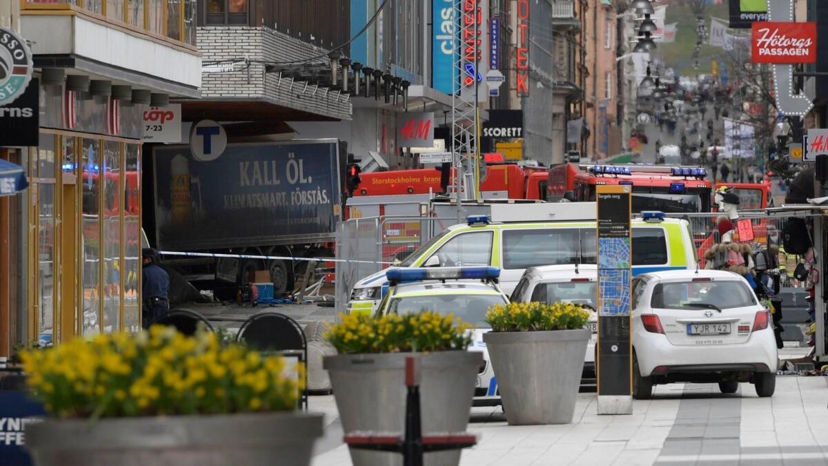 A truck crashed into a department store in central Stockholm on April 7, 2017. Rakmat Akilov was convicted Thursday in the attack that killed five people and wounded 14 others.