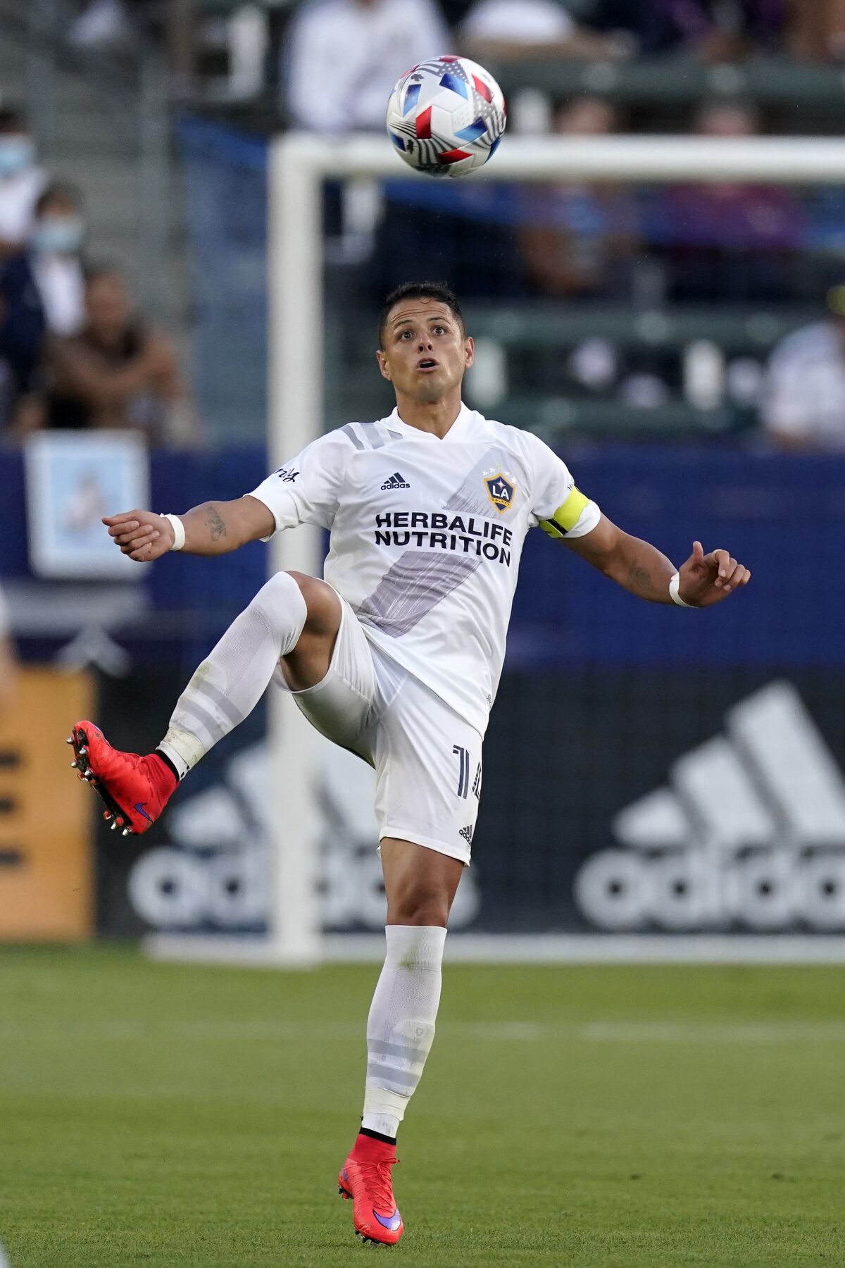 Galaxy forward Javier "Chicharito" Hernandez tries to control the ball 