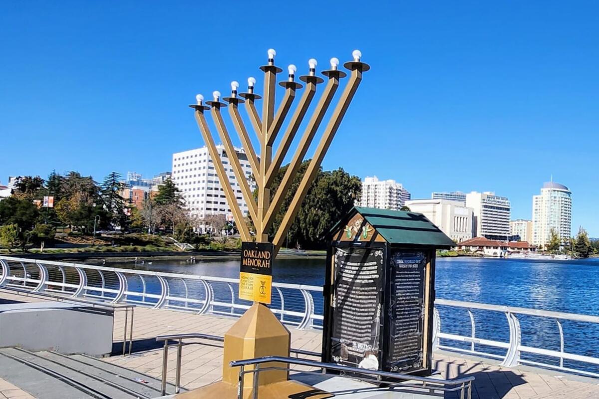 Oakland's Jewish community celebrated the official lighting of the city's largest menorah at Lake Merritt on Dec. 10.