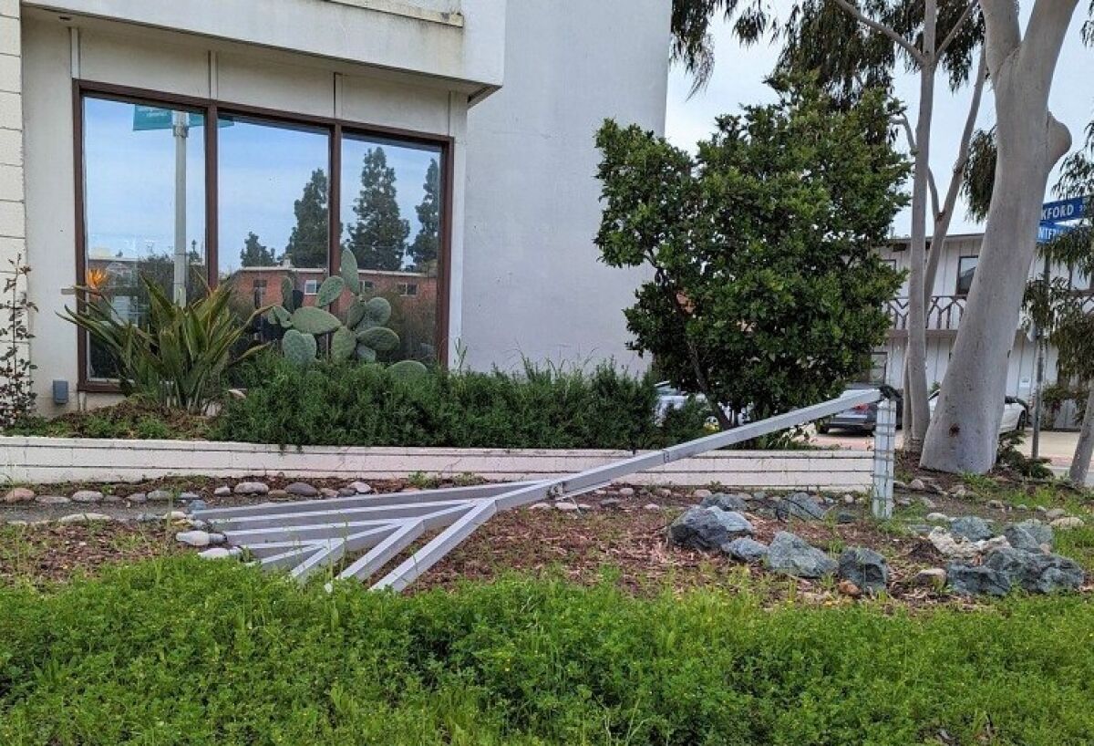 This Menorah outside the SDSU Chabad was destroyed by vandals this month.