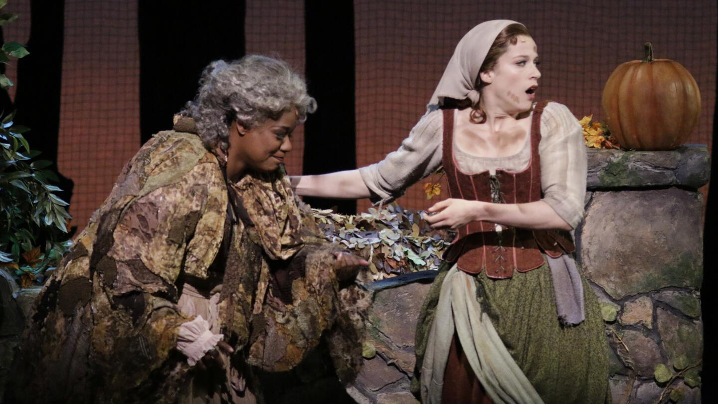 Kecia Lewis, left, as Marie and Paige Faure as Ella in Rodgers & Hammerstein's "Cinderella" at the Ahmanson Theatre in Los Angeles on March 17, 2015.