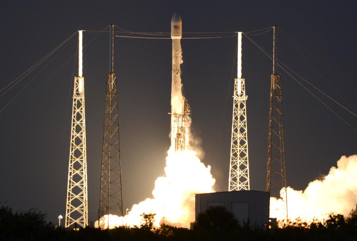 SpaceX is scheduled to launch the satellite for the Air Force aboard its Falcon 9 rocket in May 2018. Above, a SpaceX rocket lifts off from Cape Canaveral Air Force station in March.