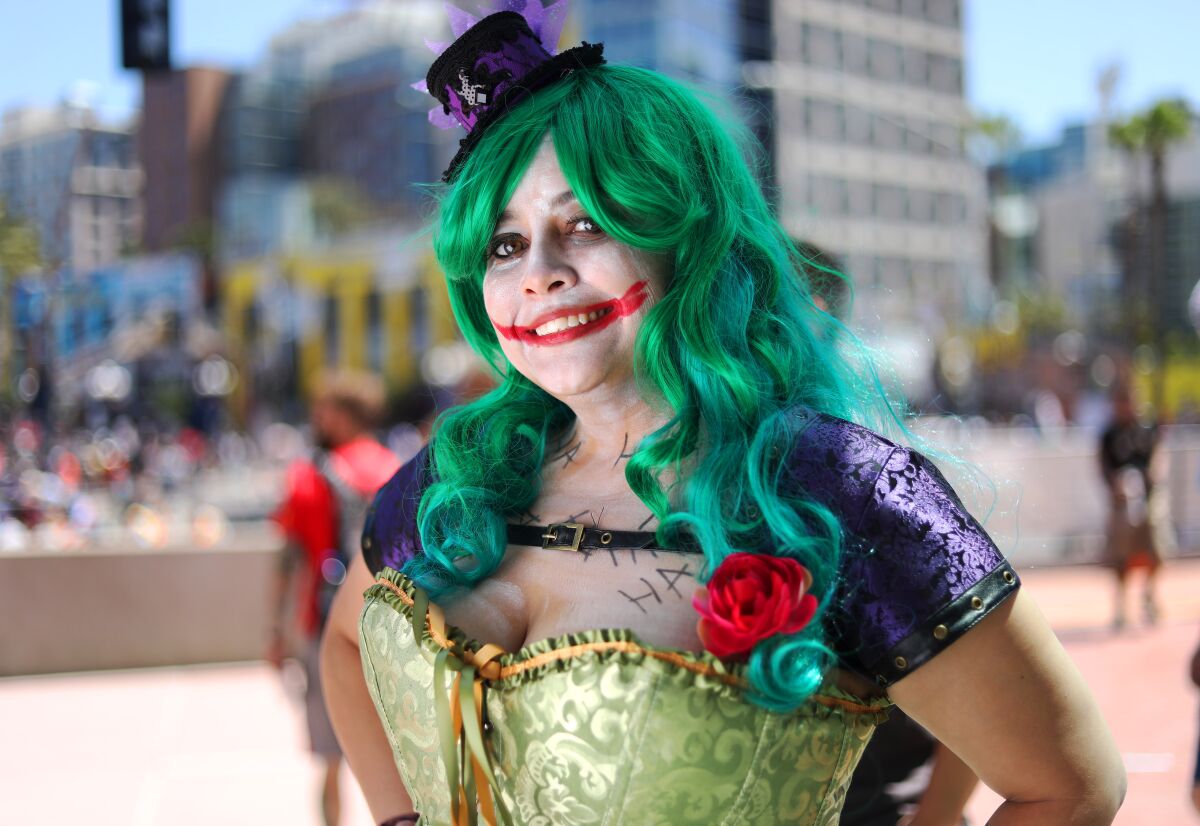 Heather Siordia of Orange as the Joker at Comic-Con International in San Diego on July 20, 2019.