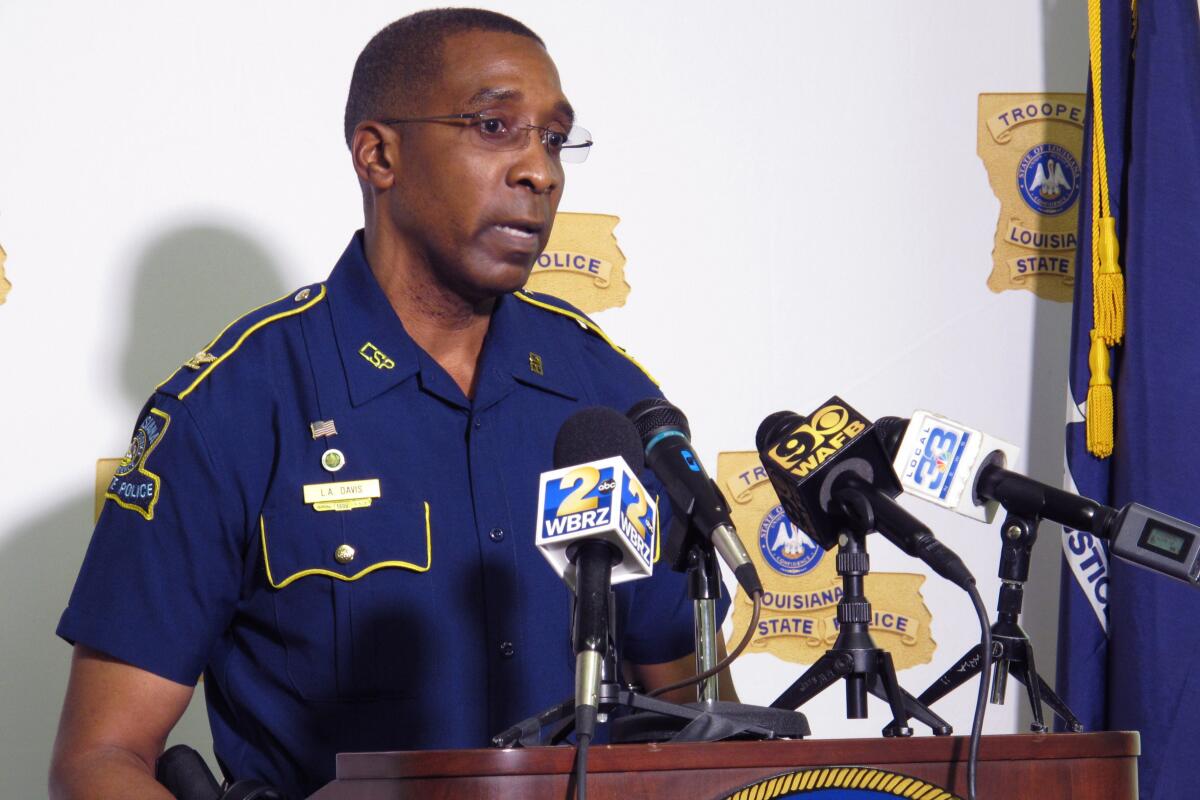 FILE - Col. Lamar Davis, superintendent of the Louisiana State Police, speaks during a news conference, Friday, May 21, 2021, in Baton Rouge, La. Davis told WAFB-TV in an interview on July 7, 2022, that he was pulled over for speeding on Interstate 10 west of Baton Rouge in late June but was not ticketed by one of his own officers. Davis apologized and said: “I need to slow my butt down.” (AP Photo/Melinda Deslatte, File)