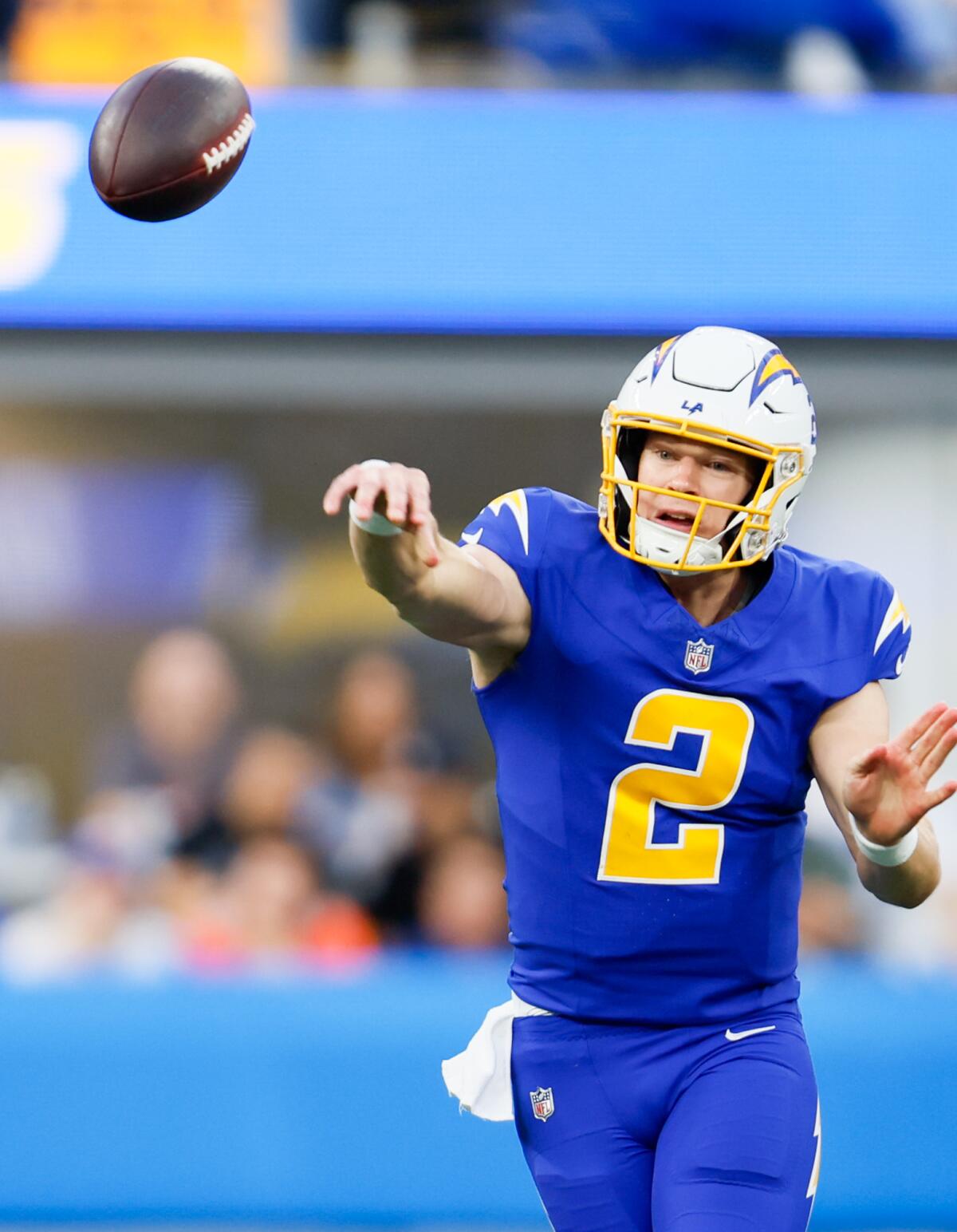 Chargers quarterback Easton Stick passes against the Denver Broncos in the second half.