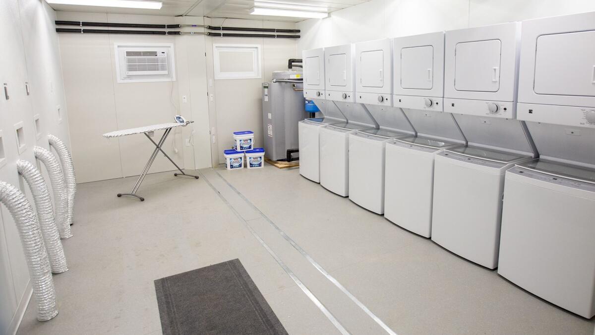 A laundry room at a new 224-bed homeless shelter in Anaheim.