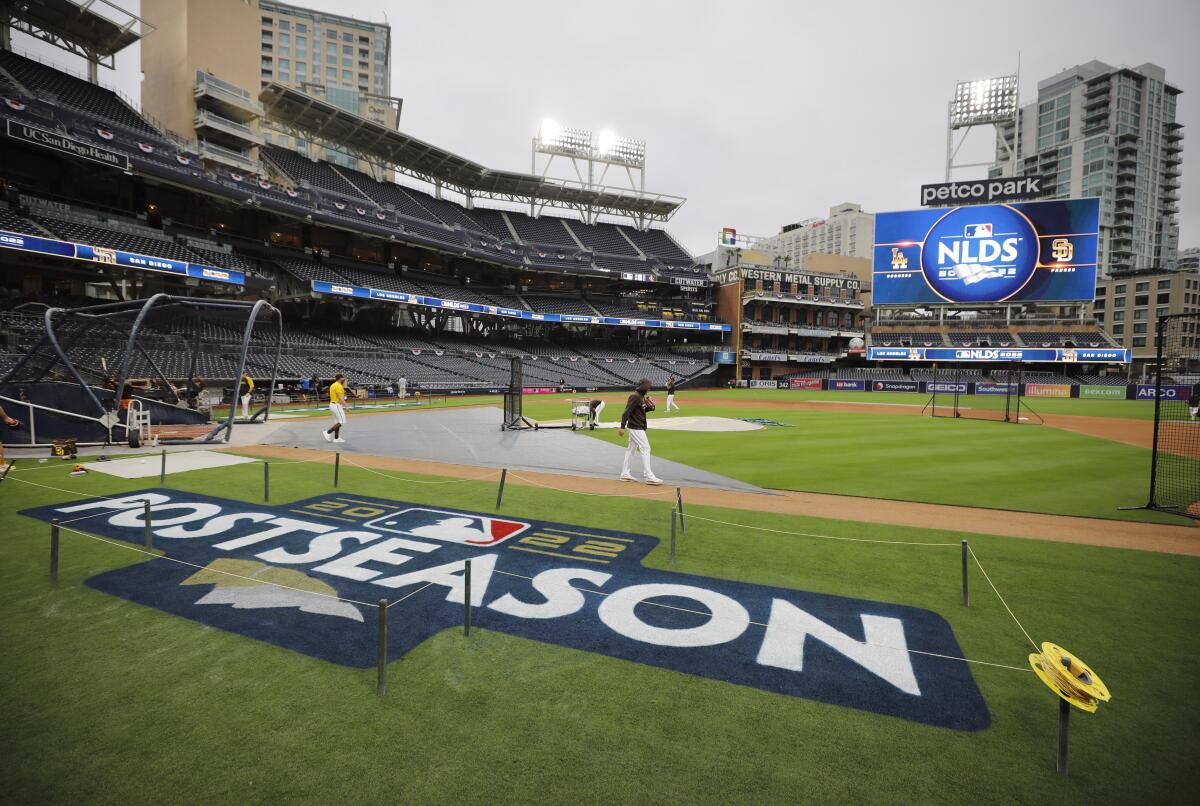 The Padres worked out at Petco Park in advance of Game 3 against the Dodgers in the National League Division Series.