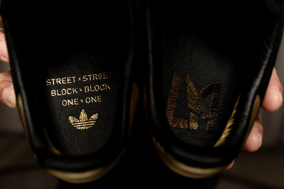 Insole details of the Adidas Originals X LAFC Samba sneaker.