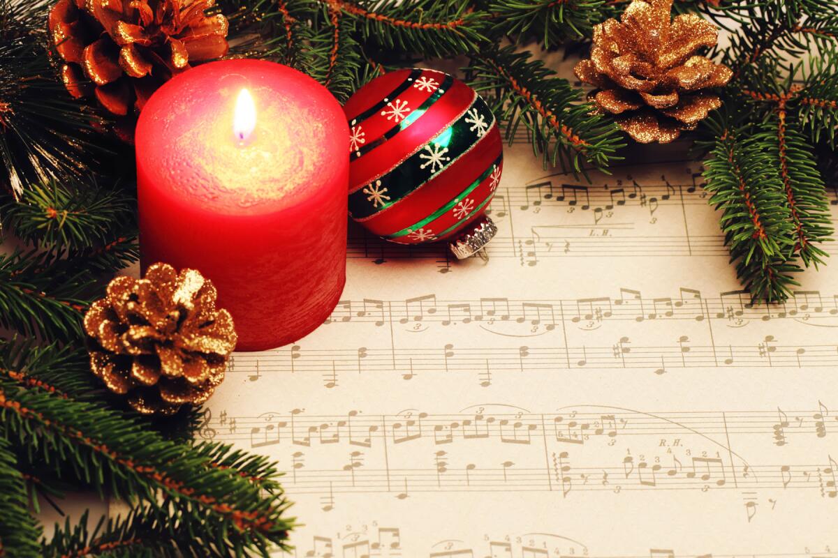 sheet music, ornaments, candle