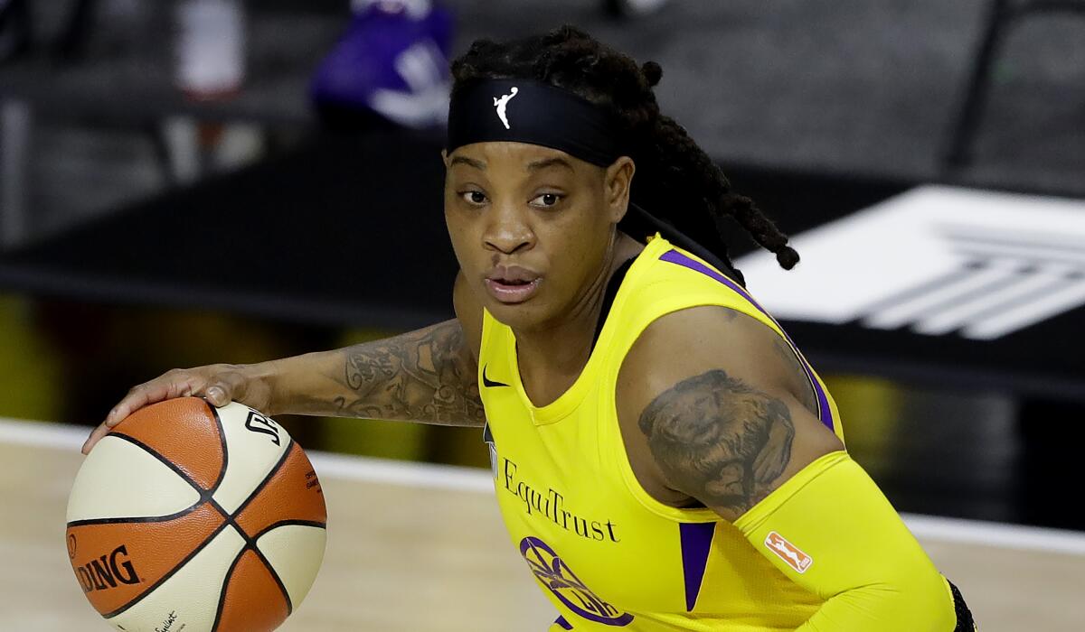 Los Angeles Sparks guard Riquna Williams during the second half of a WNBA basketball game.
