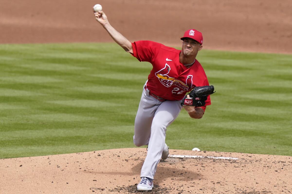 St. Louis' Jack Flaherty pitches during a spring training game against the Washington Nationals.