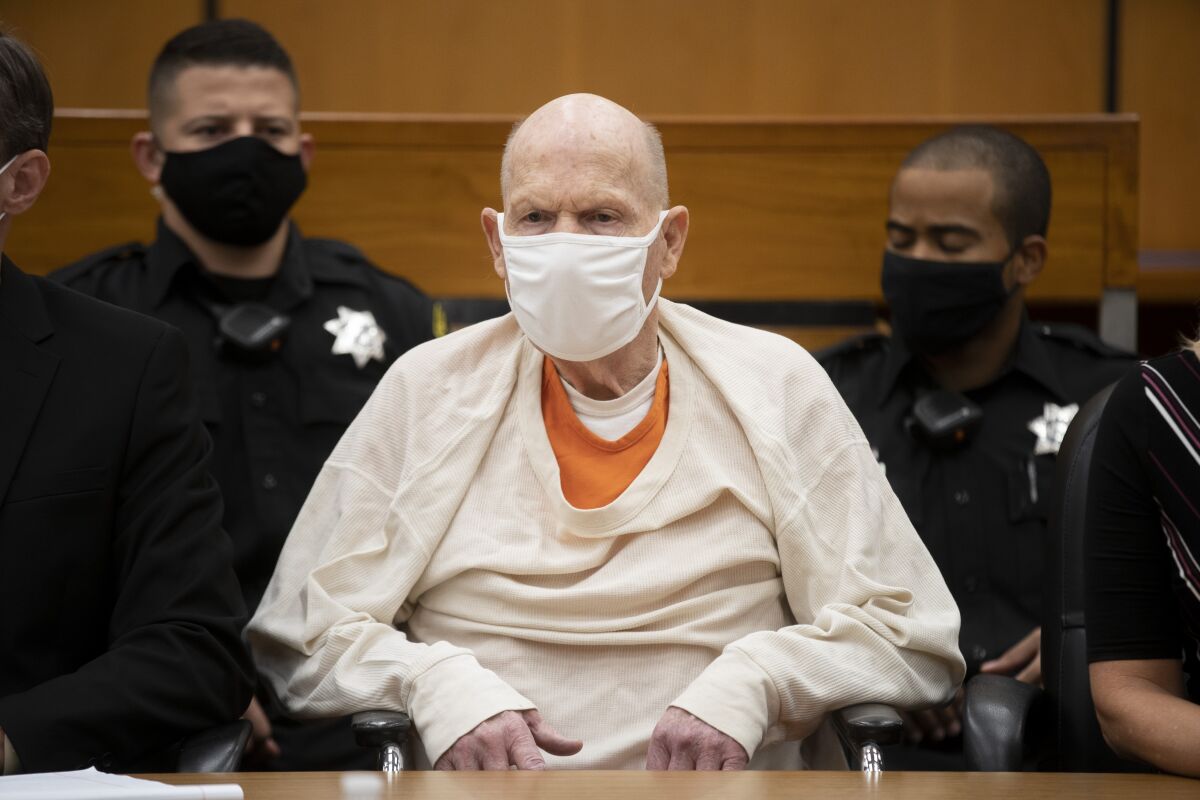 Joseph James DeAngelo Jr., known as the Golden State Killer, in court before sentencing.