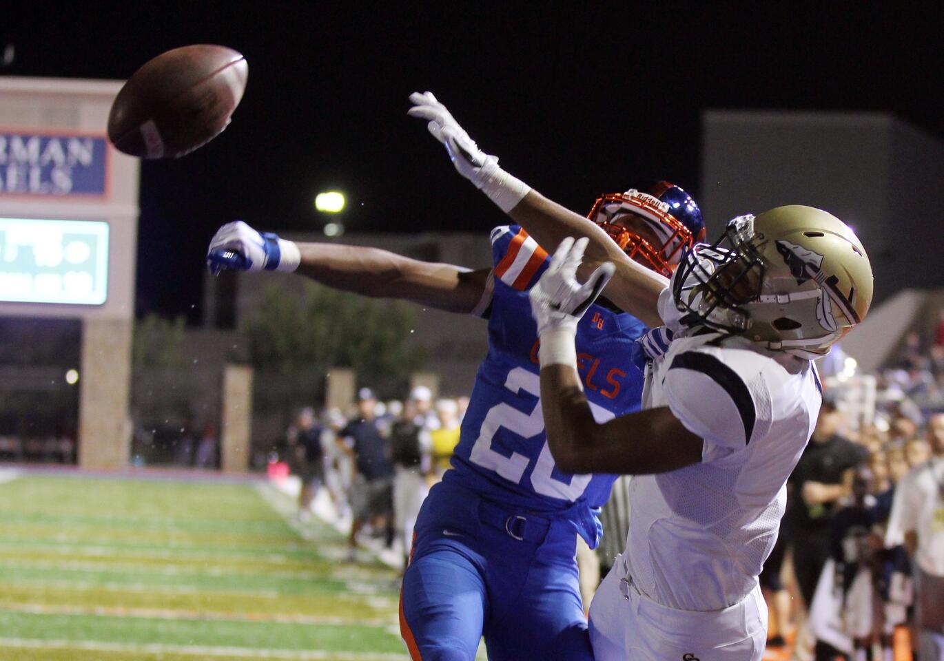 Bishop Gorman defensive back Jabari Butler breaks up a pass intended for St. John Bosco receiver Jared Harrell in the second half.