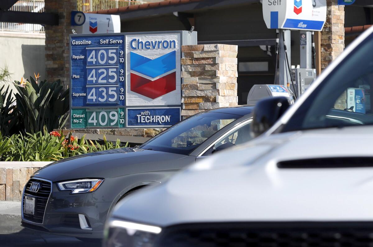 A Chevron station on the corner of Legion Street and Coast Highway in Laguna Beach on Monday.