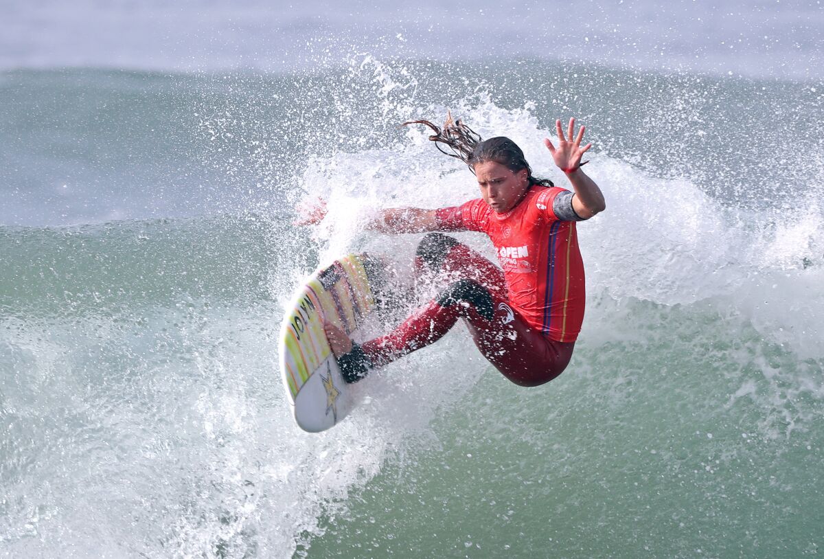 Courtney Conlogue competes in the quarterfinals of the U.S. Open of Surfing on Sept. 25, 2021.