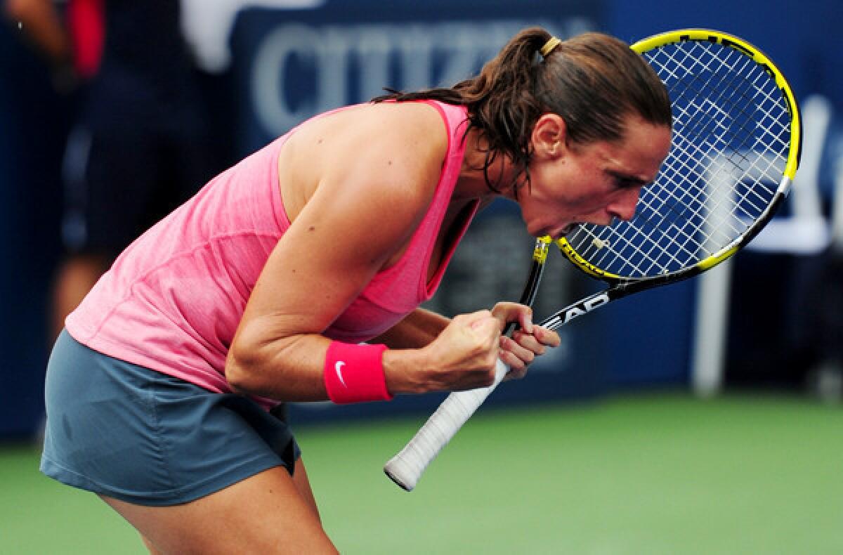 Roberta Vinci celebrates Monday after defeating Camila Giorgi to advance to the quarterfinals of the U.S. Open.