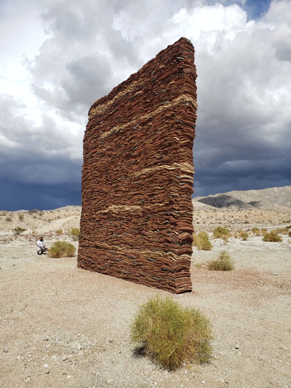 A side view of Zahrah Alghamdi's "What Lies Behind the Walls" in the Southern California desert.