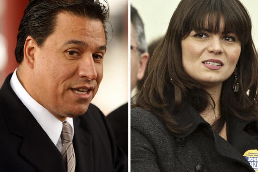 A Feb. 15, 2012, photo of Los Angeles City Councilman Jose Huizar and a Jan. 8, 2010, image of his then-deputy chief of staff, Francine Godoy. Huizar has denied allegations in a complaint against him by Godoy.